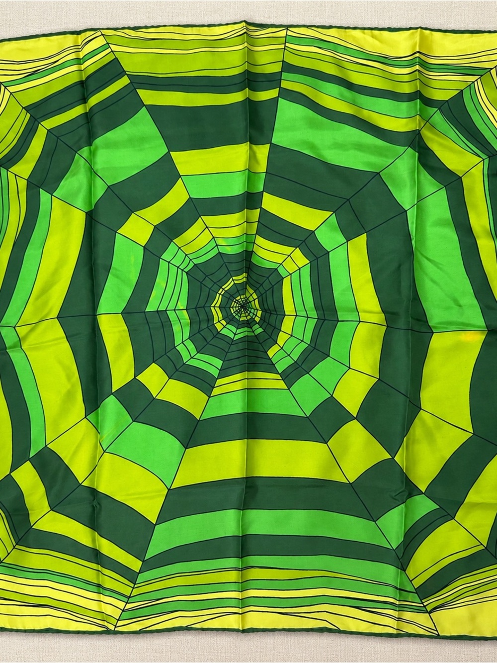Vintage 1970s Dominique Lyon Paris Silk Scarf Op Art Geometric Green 30 x 30